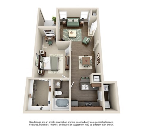 Floor plan for 1 bed, 1 bath, 820 sqft